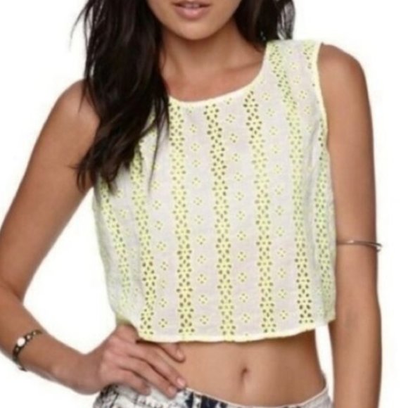 Kendall and Kylie Neon Yellow Embroidered Tank Top - Picture 1 of 5